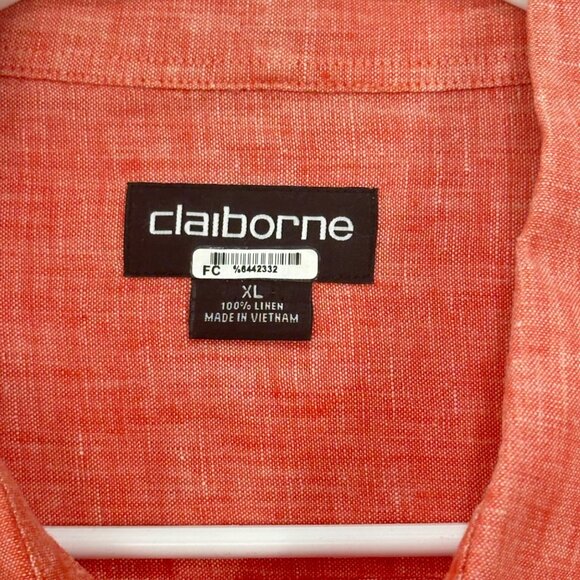 Claiborne Mens Red Long Sleeve 100% Linen Dress Shirt Size XL Button-Up Slim Fit - Picture 3 of 10